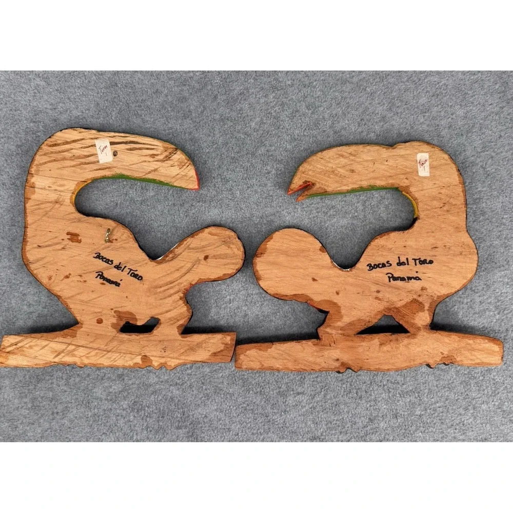 Wall Hook Key Holder Pair Toucan Hand Carved Wood‎ Panama Folk Art 3 Hooks